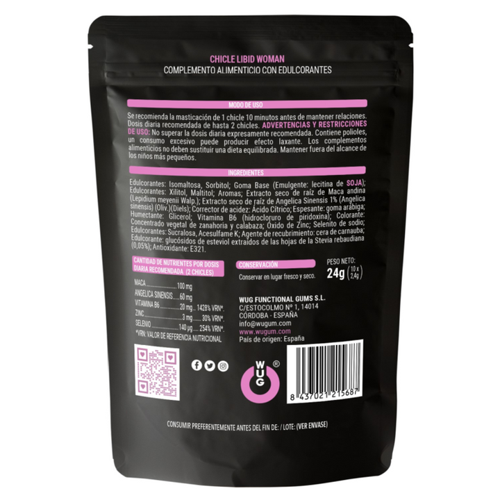 Afrodisíaco Pastilhas Wug Gum Libid Woman 10 Un