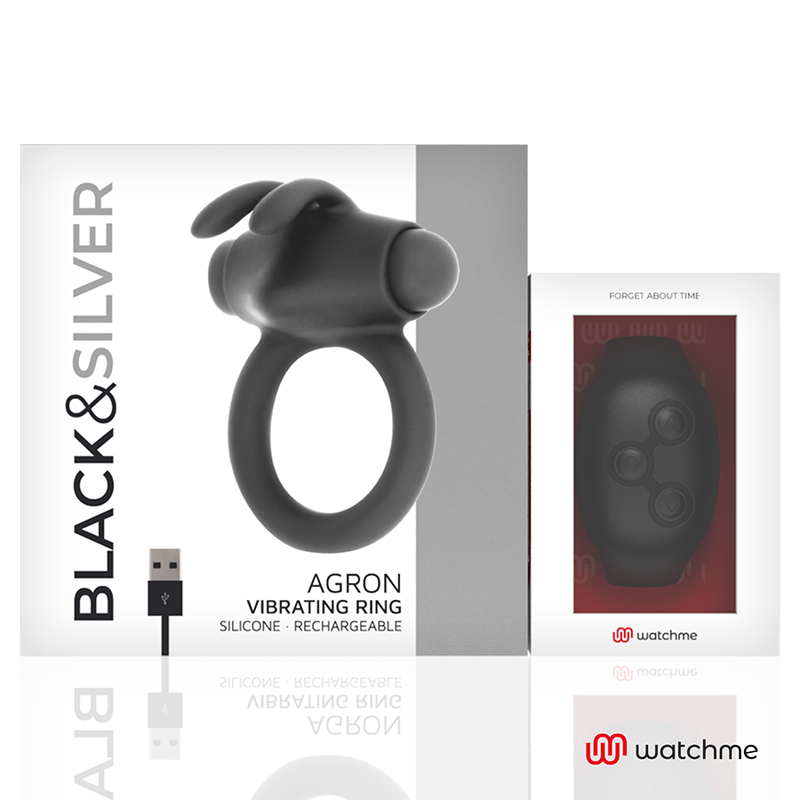 Anel Peniano Vibração Usb Black&Silver Agron Controlo Remoto Watchme