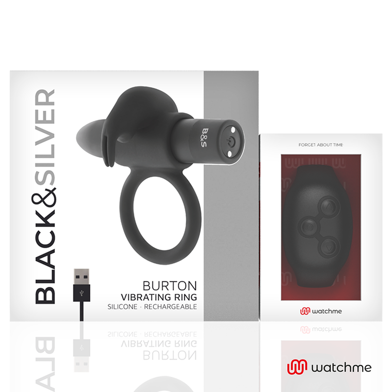 Anel Peniano Vibração Usb Black&Silver Burton Controlo Remoto Watchme