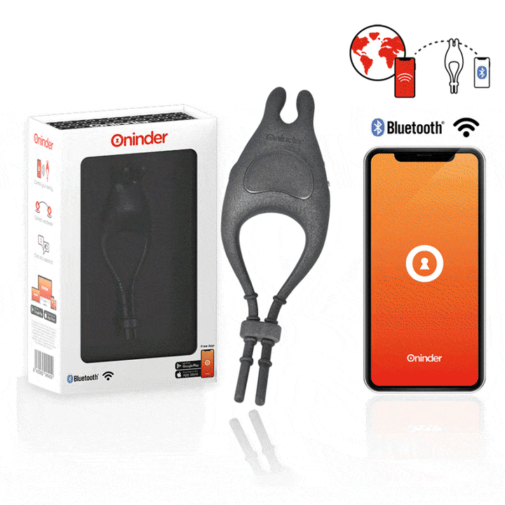 Anel Peniano Vibração Usb Tamanho Ajustável Oninder Pampa Preto Controlo Remoto App