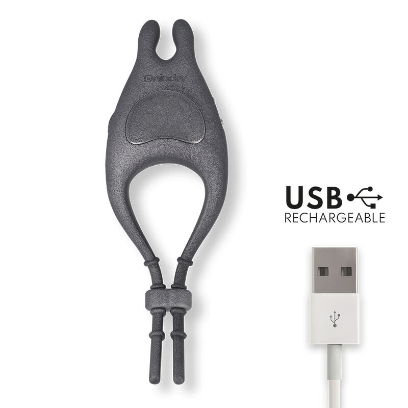 Anel Peniano Vibração Usb Tamanho Ajustável Oninder Pampa Preto Controlo Remoto App