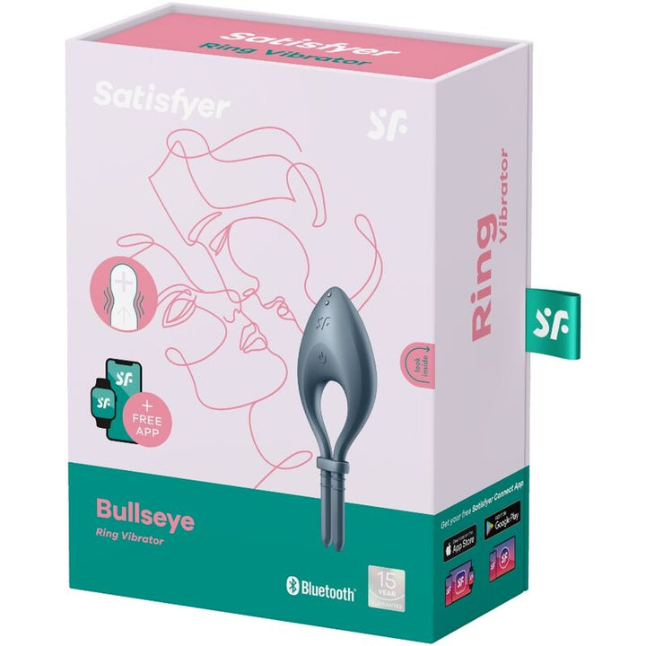 Anel Peniano Vibração Usb Tamanho Ajustável Satisfyer Bullseye Cinza Controlo Remoto App