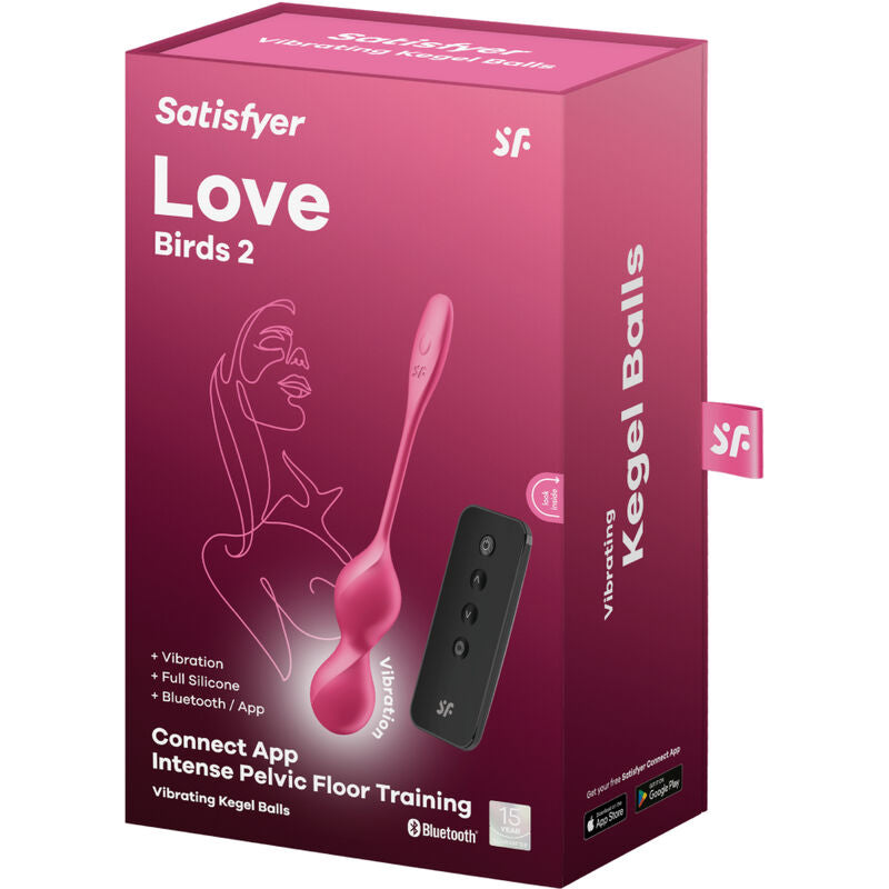 Bola Kegel Dupla Vibração Usb Satisfyer Love Birds 2 Rosa Controlo Remoto App