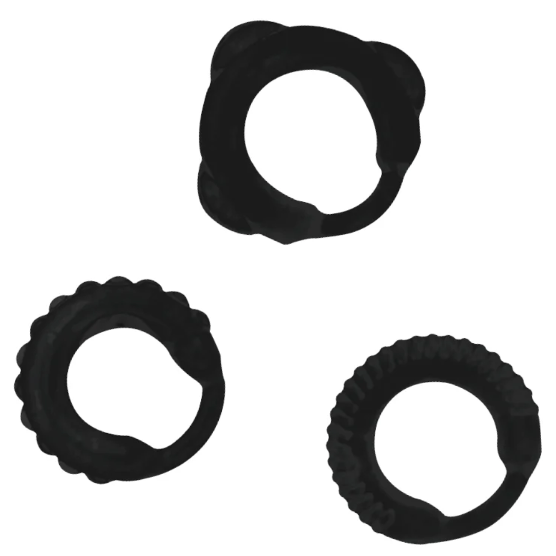 Conjunto 3 Anéis Penianos Addicted Cring Preto