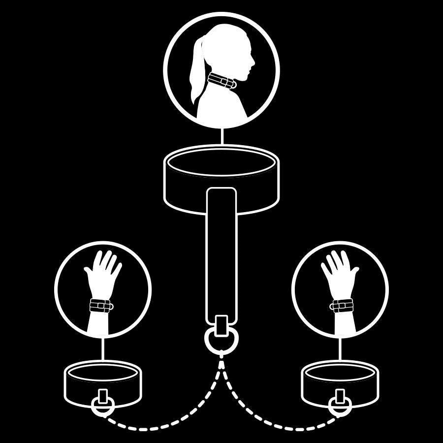 Conjunto Algemas Pulso, Coleira Postura e Hogtie Fetish Submissive