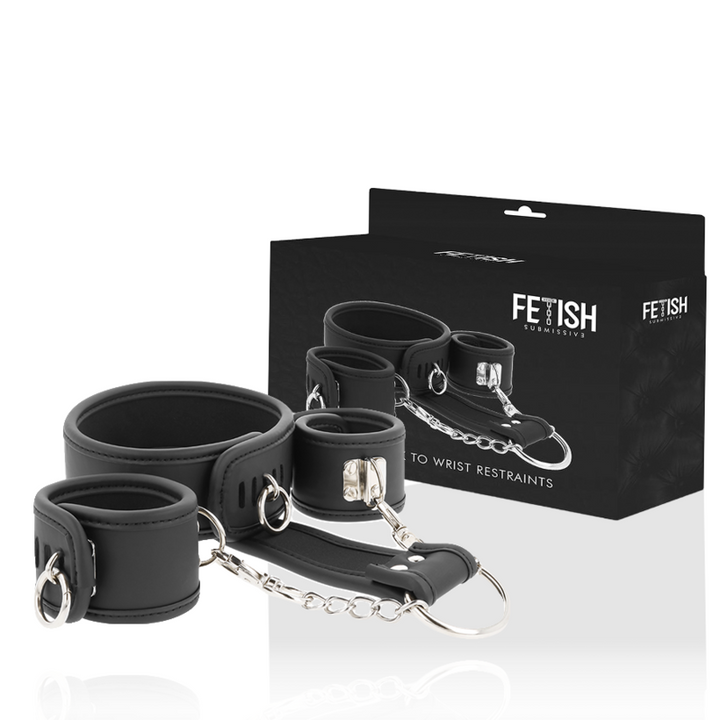Conjunto Algemas Pulso, Coleira Postura e Hogtie Fetish Submissive