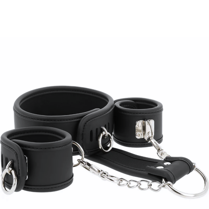 Conjunto Algemas Pulso, Coleira Postura e Hogtie Fetish Submissive