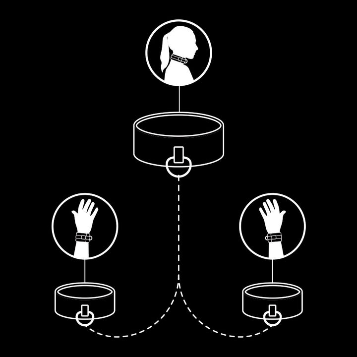 Conjunto Algemas Pulso, Coleira e Corrente Fetish Submissive