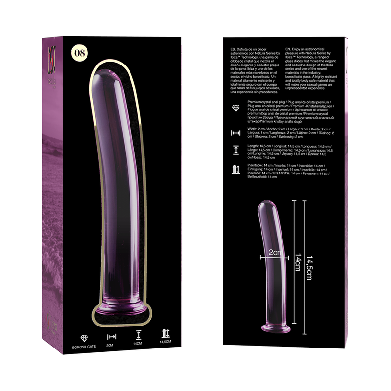 Dildo De Vidro Ibiza N8 Rosa 14x2cm