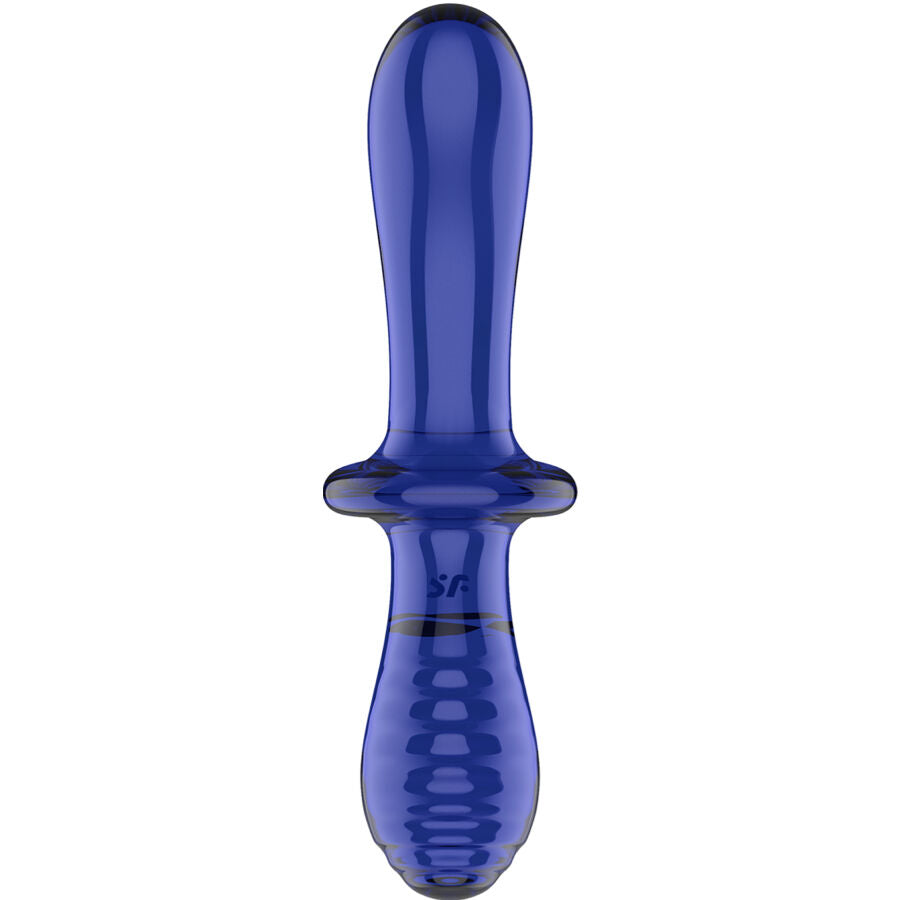Dildo De Vidro Satisfyer Double Crystal Azul 19x3.5cm