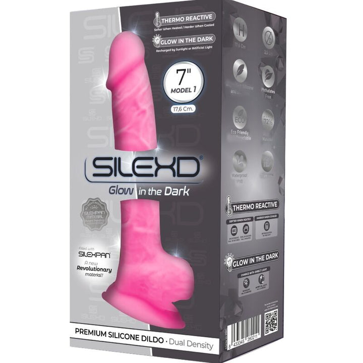 Dildo Silicone Memória SilexD 7 Rosa Fluorescente