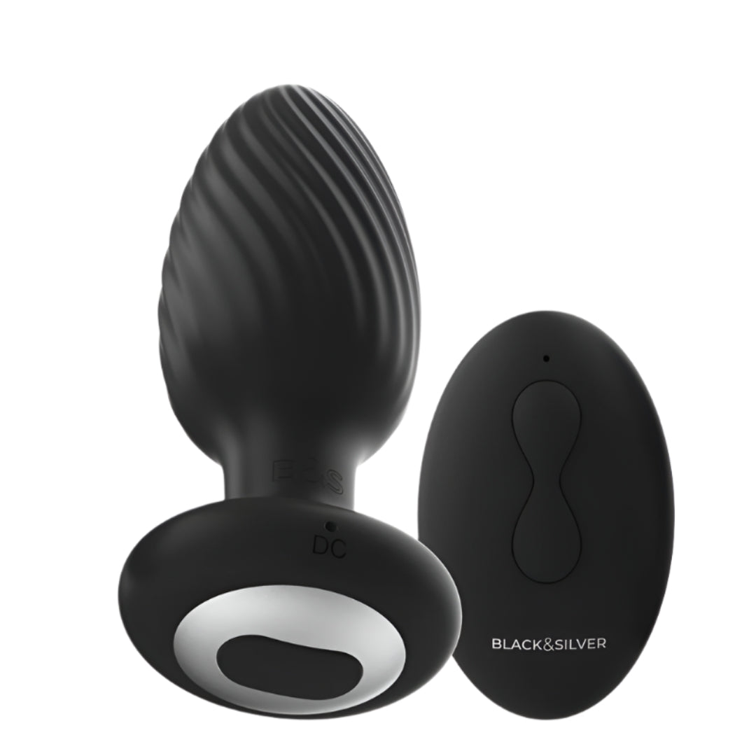 Estimulador Anal Usb Movimento Rotação e Vibração Black&Silver Wells Controlo Remoto