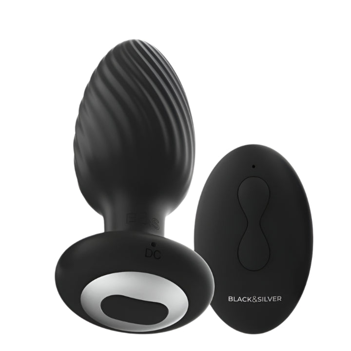 Estimulador Anal Usb Movimento Rotação e Vibração Black&Silver Wells Controlo Remoto
