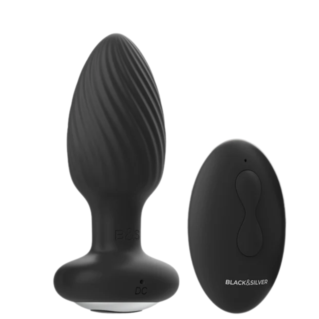 Estimulador Anal Usb Movimento Rotação e Vibração Black&Silver Wells Controlo Remoto