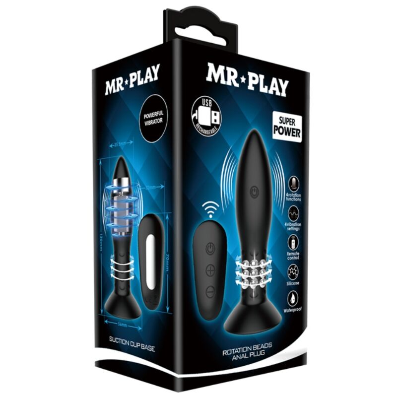 Estimulador Anal Usb Movimento Rotação e Vibração Usb Mr. Play 3 Controlo Remoto