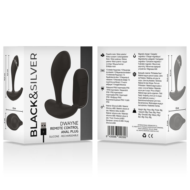 Estimulador Anal Usb Vibração Black&Silver Dwayne Controlo Remoto