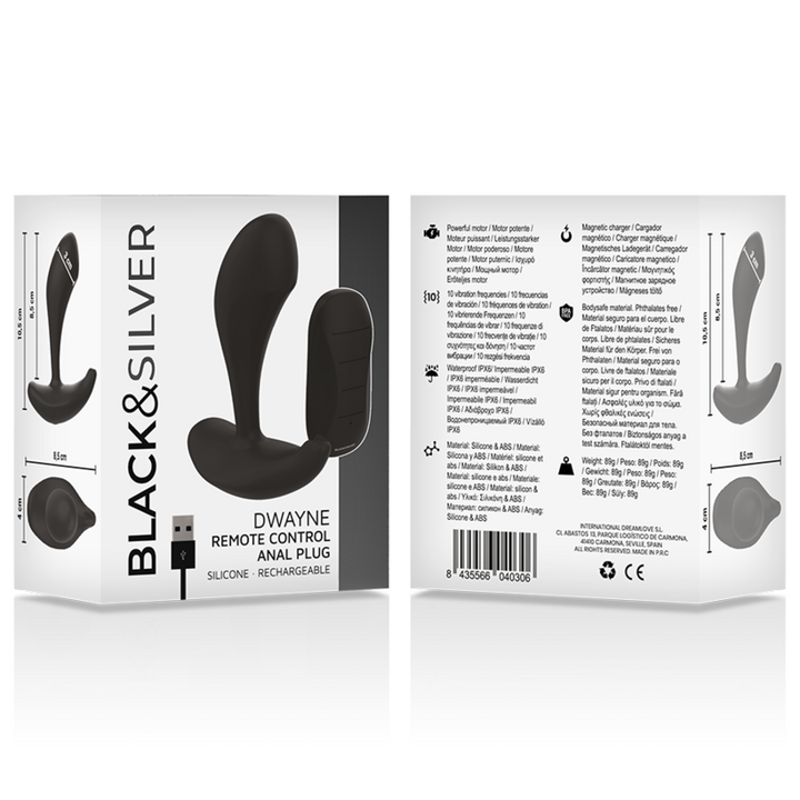 Estimulador Anal Usb Vibração Black&Silver Dwayne Controlo Remoto