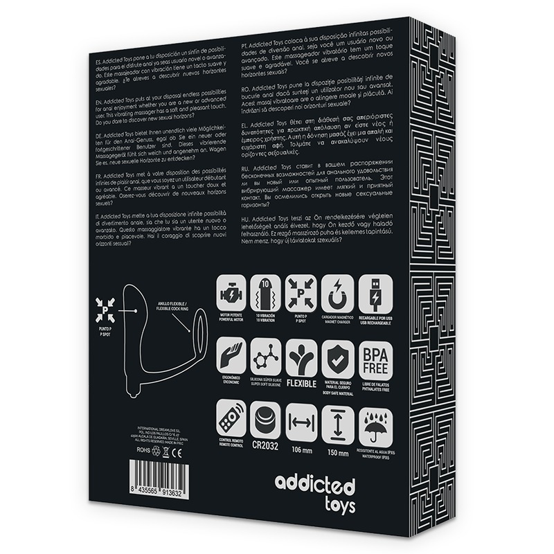 Estimulador Anal Usb Vibração e Anel Peniano Addicted Cirus Controlo Remoto