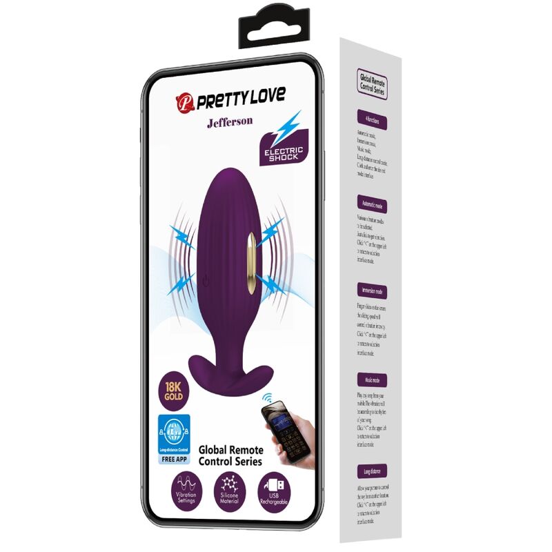 Estimulador Anal Usb Vibração e Eletroestimulação Usb PrettyLove Jefferson Controlo Remoto App