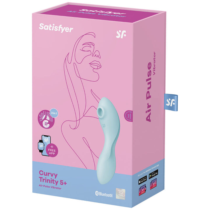 Estimulador Clitoriano Usb Sucção e Vibração Satisfyer Curvy Trinity 5+ Azul Controlo Remoto App