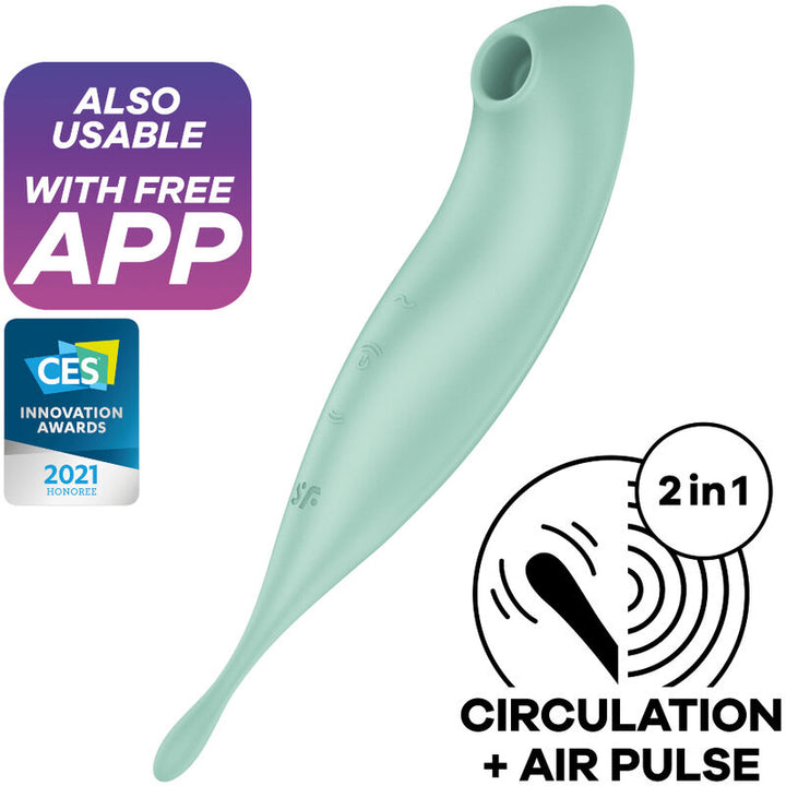 Estimulador Clitoriano Usb Sucção e Vibração Satisfyer Twirling Pro+ Verde Controlo Remoto App