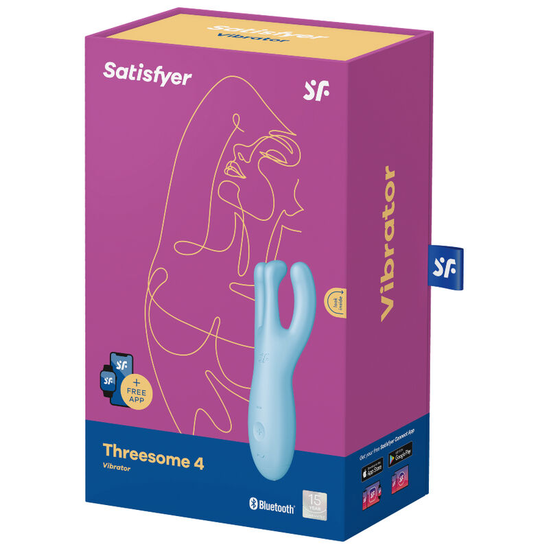 Estimulador Clitoriano Usb Vibração Satisfyer Threesome 4 Azul Controlo Remoto App