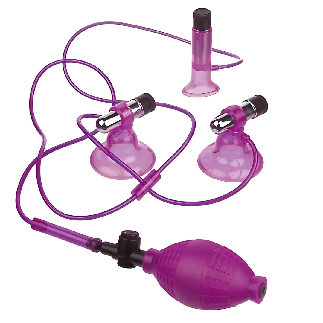 Estimulador Mamilos e Clitóris Sucção e Vibração Pilhas Fetish Triple Suckers