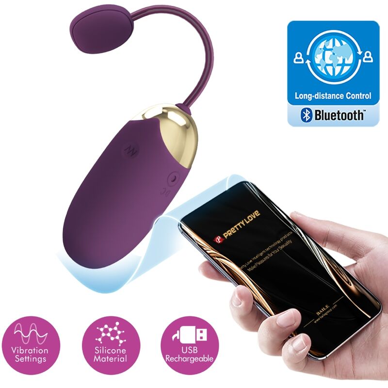Estimulador Ovo Vibração Usb PrettyLove Abner Roxo Controlo Remoto App
