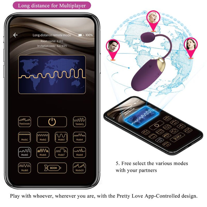 Estimulador Ovo Vibração Usb PrettyLove Abner Roxo Controlo Remoto App