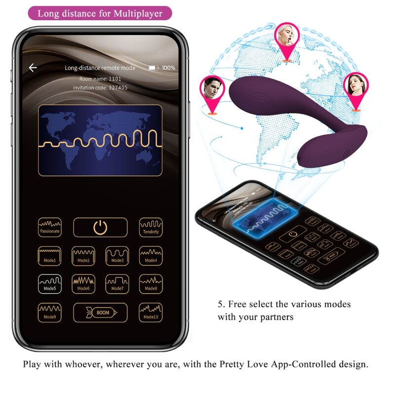 Estimulador Ovo Vibração Usb Prettylove Baird Roxo Controlo Remoto App