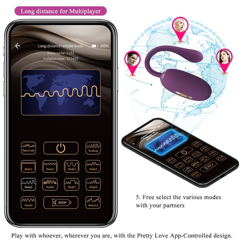 Estimulador Ovo Vibração e Eletroestimulação Usb Prettylove Doreen Roxo Controlo Remoto App