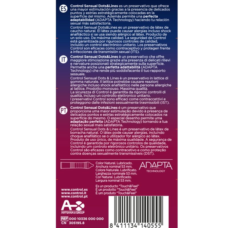 Preservativos Pontilhados e Listrados Control 12 Un