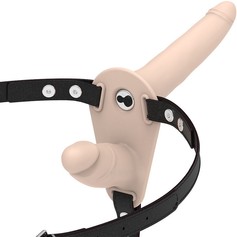 Strap-On Usb Duplo Vibração Fetish Submissive Double Penetrix Bege