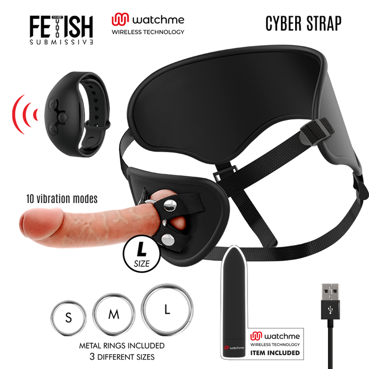 Strap-On Usb Vibração e Bala Vibratória Cyber Strap L Controlo Remoto Watchme