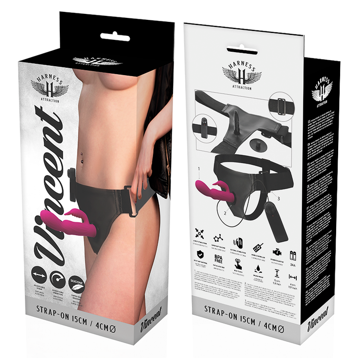 Strap-On Vibração Pilhas Harness Attraction Vincent