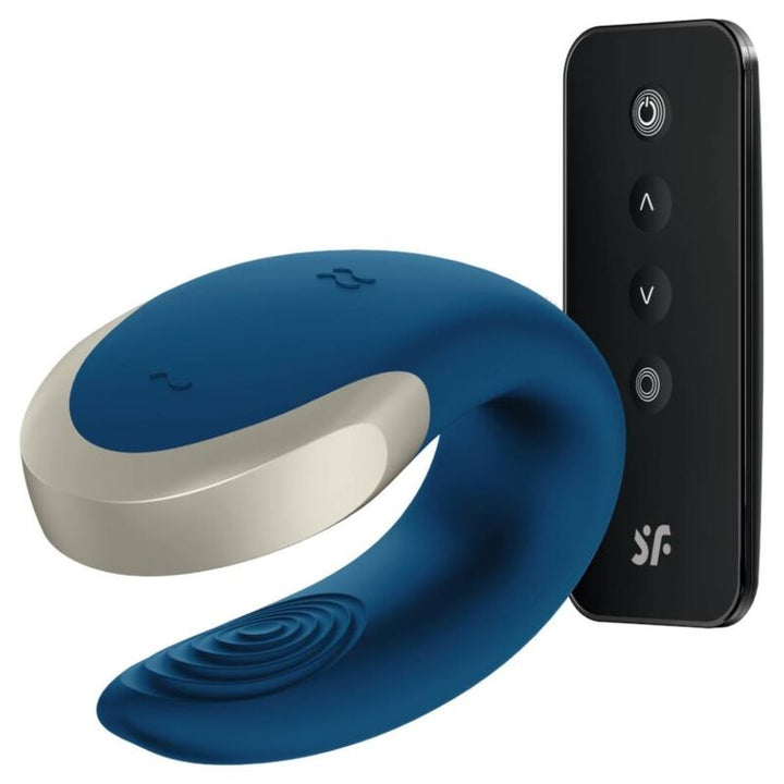 Vibrador Para Casal Usb Satisfyer Double Love Luxury Azul Controlo Remoto App
