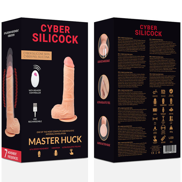 Vibrador Realístico Usb Movimento Telescópico Cyber Silicock Master Huck Controlo Remoto