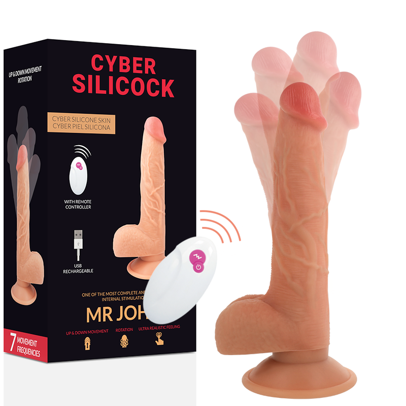 Vibrador Realístico Usb Movimento Telescópico e Rotação Cyber Silicock Master John Controlo Remoto