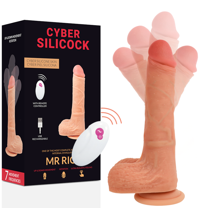 Vibrador Realístico Usb Movimento Telescópico e Rotação Cyber Silicock Mr.Rick Controlo Remoto