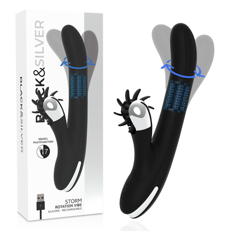 Vibrador Usb Movimento Língua Rotação e Movimento Movimento Rotação Black&Silver Storm