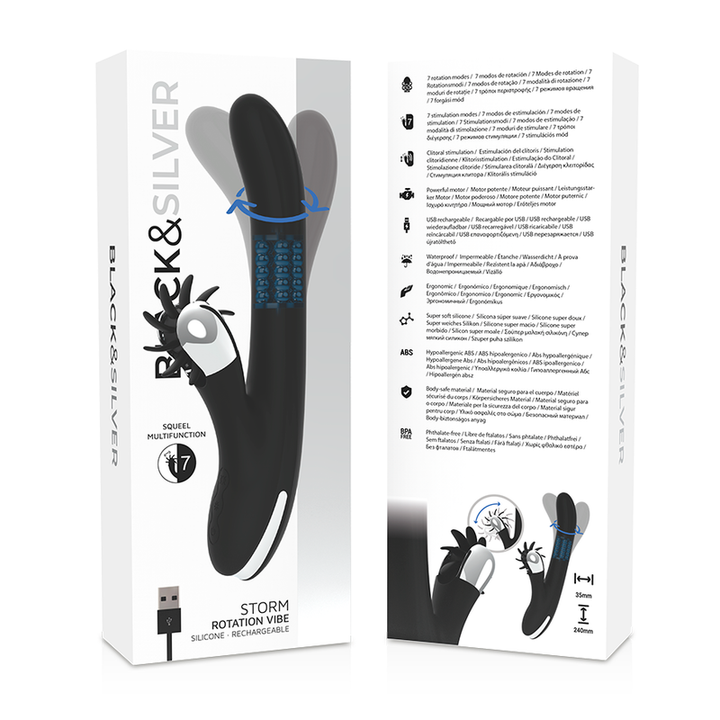 Vibrador Usb Movimento Língua Rotação e Movimento Movimento Rotação Black&Silver Storm