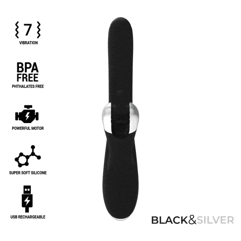 Vibrador Usb Movimento Língua Rotação e Movimento Movimento Rotação Black&Silver Storm
