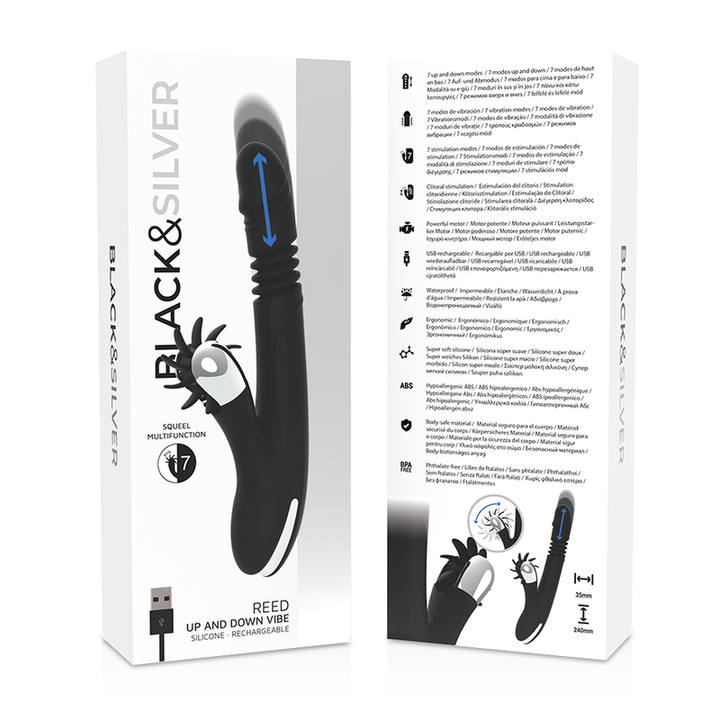 Vibrador Usb Movimento Língua Rotação e Movimento Movimento Telescópico Black&Silver Reed