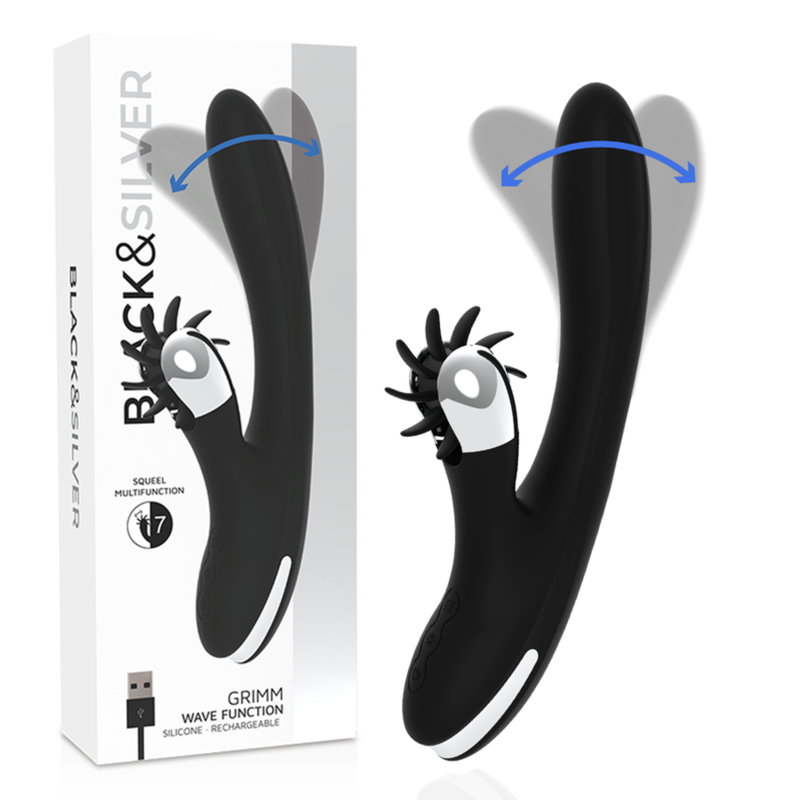 Vibrador Usb Movimento Língua Rotação e Movimento Ponto-G Black&Silver Grimm