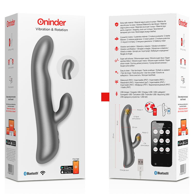 Vibrador Usb Movimento Rotação Oninder Oslo Preto Controlo Remoto App
