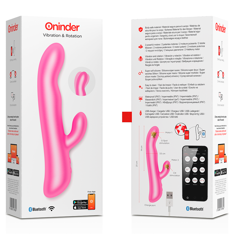 Vibrador Usb Movimento Rotação Oninder Oslo Rosa Controlo Remoto App
