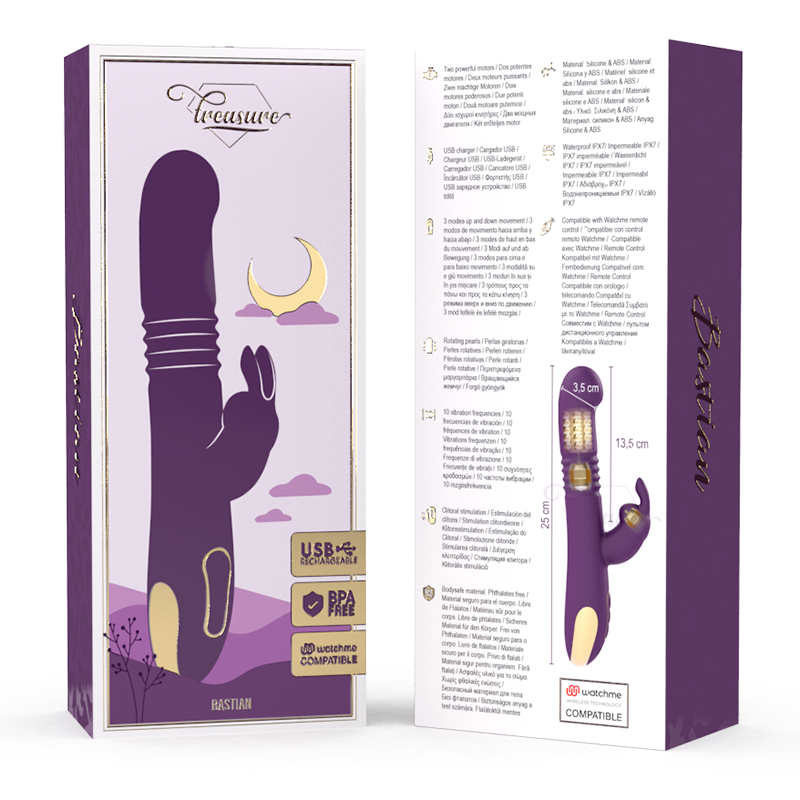 Vibrador Usb Movimento Telescópico e Rotação Treasure Bastian Controlo Remoto Watchme