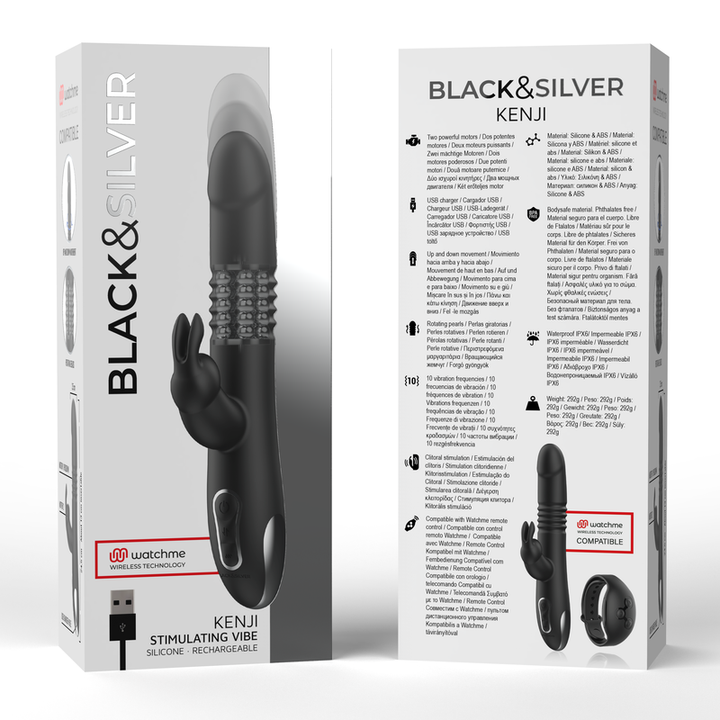 Vibrador Usb Movimento Telescópico e Rotação Black&Silver Kenji Controlo Remoto Watchme
